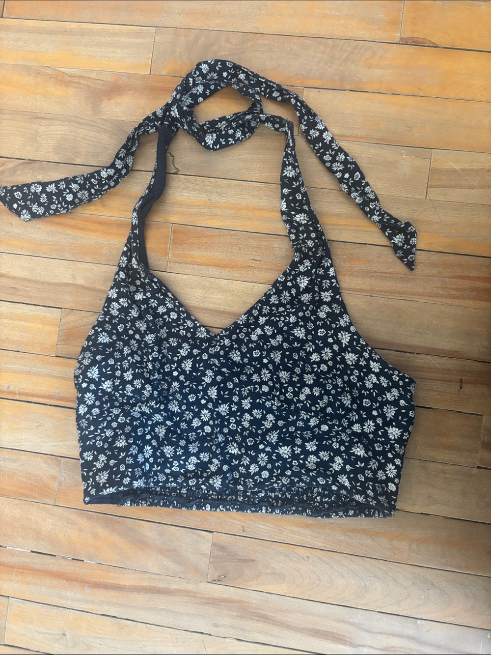 American Eagle Outfitters Black Floral Halter Tank Top